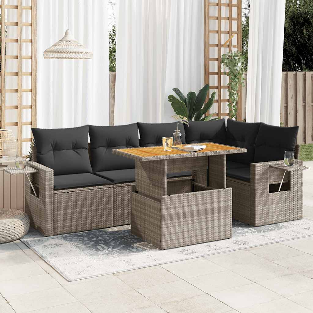 6-tlg. Garten-Sofagarnitur mit Kissen Schwarz Poly Rattan