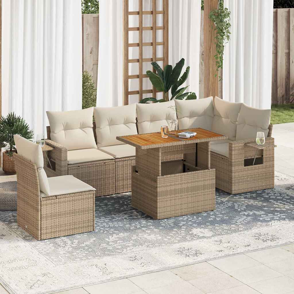 7-tlg. Garten-Sofagarnitur mit Kissen Schwarz Poly Rattan