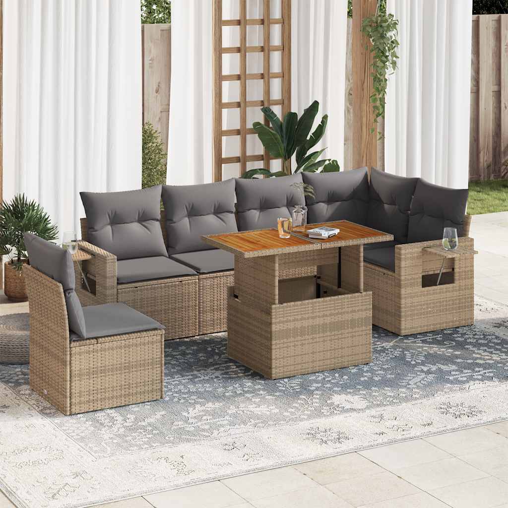 7-tlg. Garten-Sofagarnitur mit Kissen Schwarz Poly Rattan
