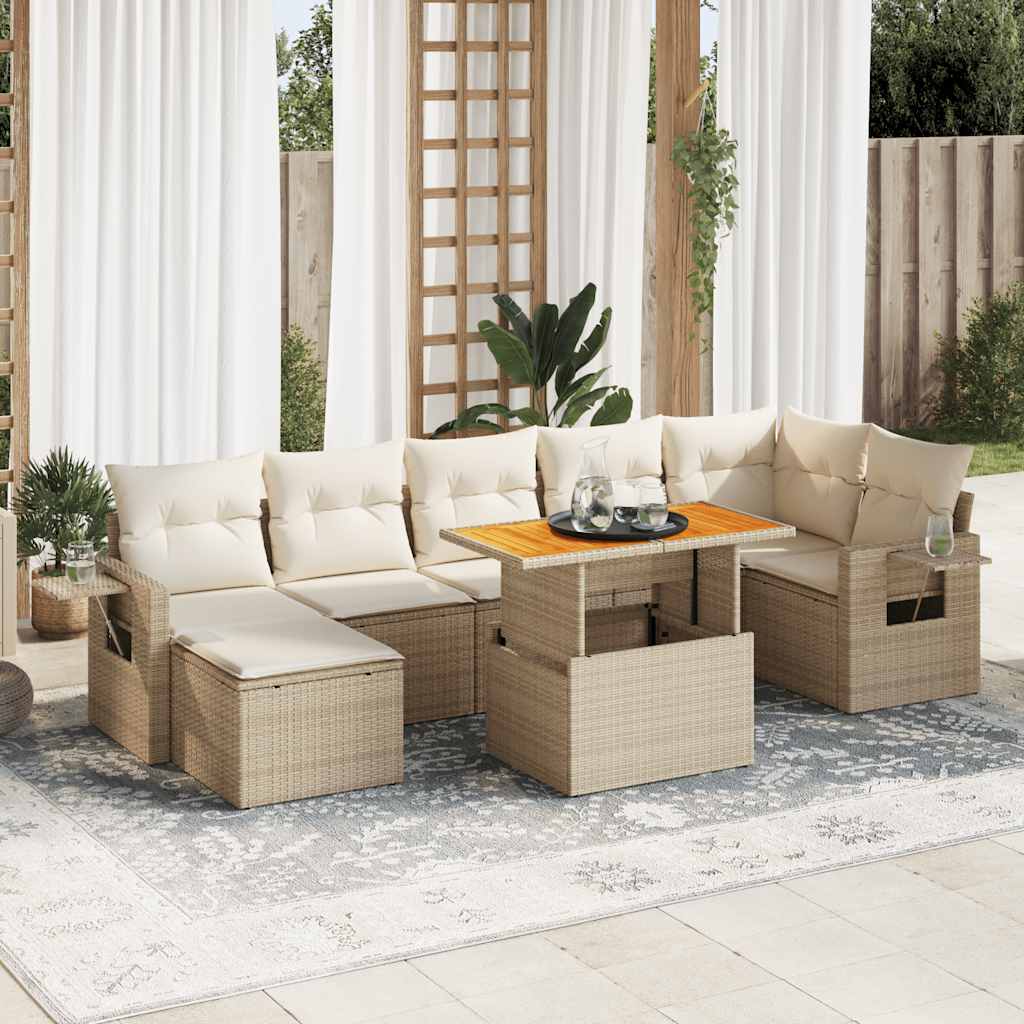 8-tlg. Garten-Sofagarnitur mit Kissen Schwarz Poly Rattan