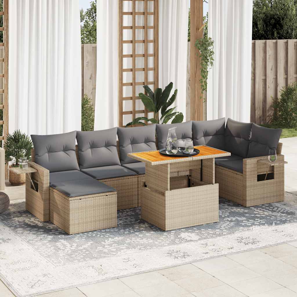 8-tlg. Garten-Sofagarnitur mit Kissen Schwarz Poly Rattan