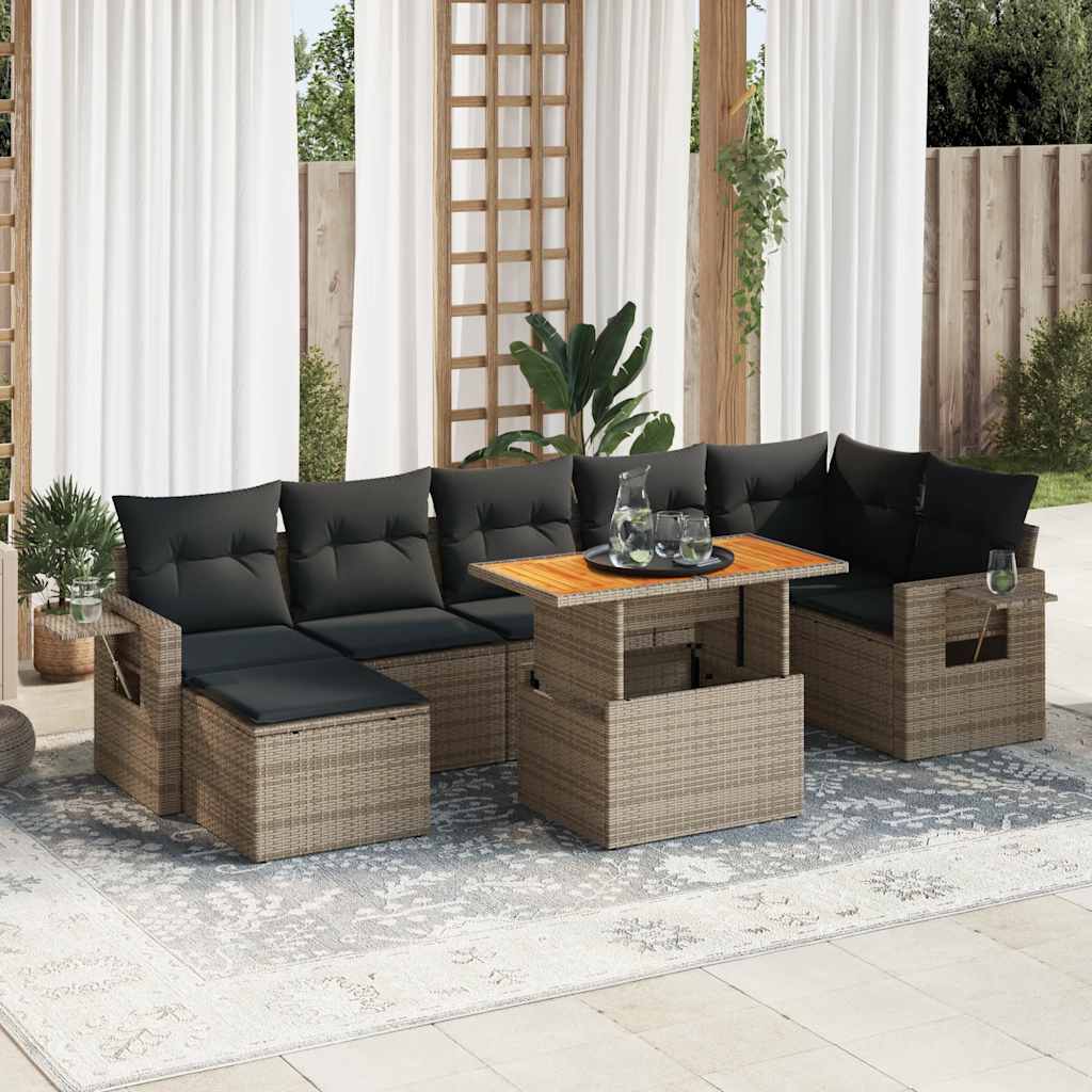 8-tlg. Garten-Sofagarnitur mit Kissen Schwarz Poly Rattan