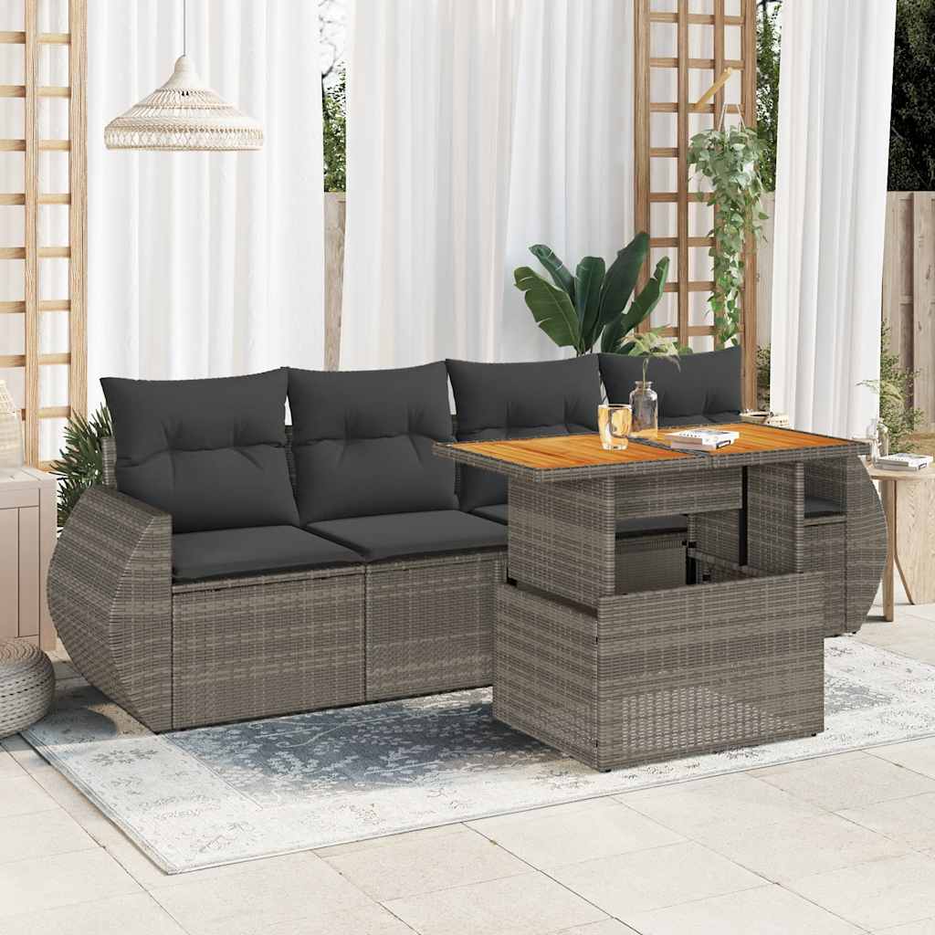 5-tlg. Garten-Sofagarnitur mit Kissen Schwarz Poly Rattan