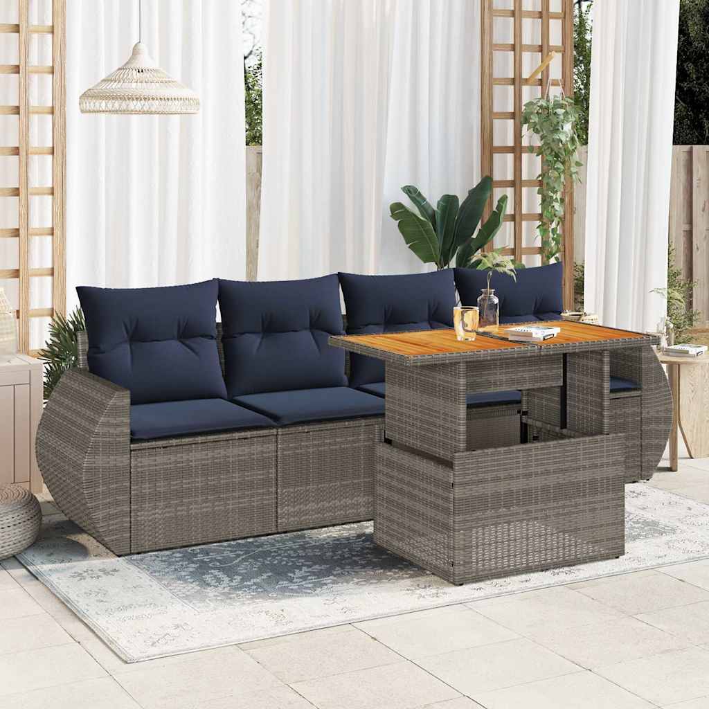 5-tlg. Garten-Sofagarnitur mit Kissen Schwarz Poly Rattan
