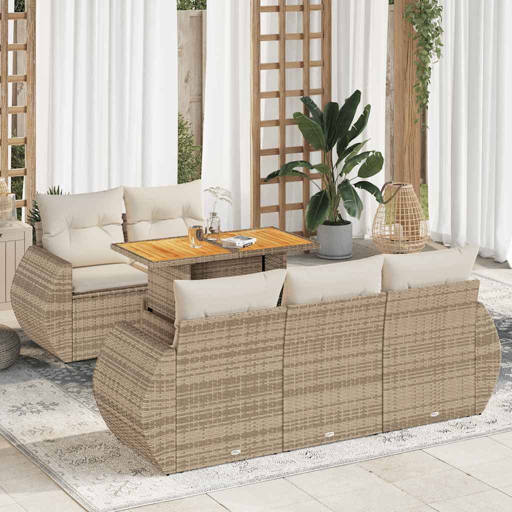 6-tlg. Garten-Sofagarnitur mit Kissen Schwarz Poly Rattan