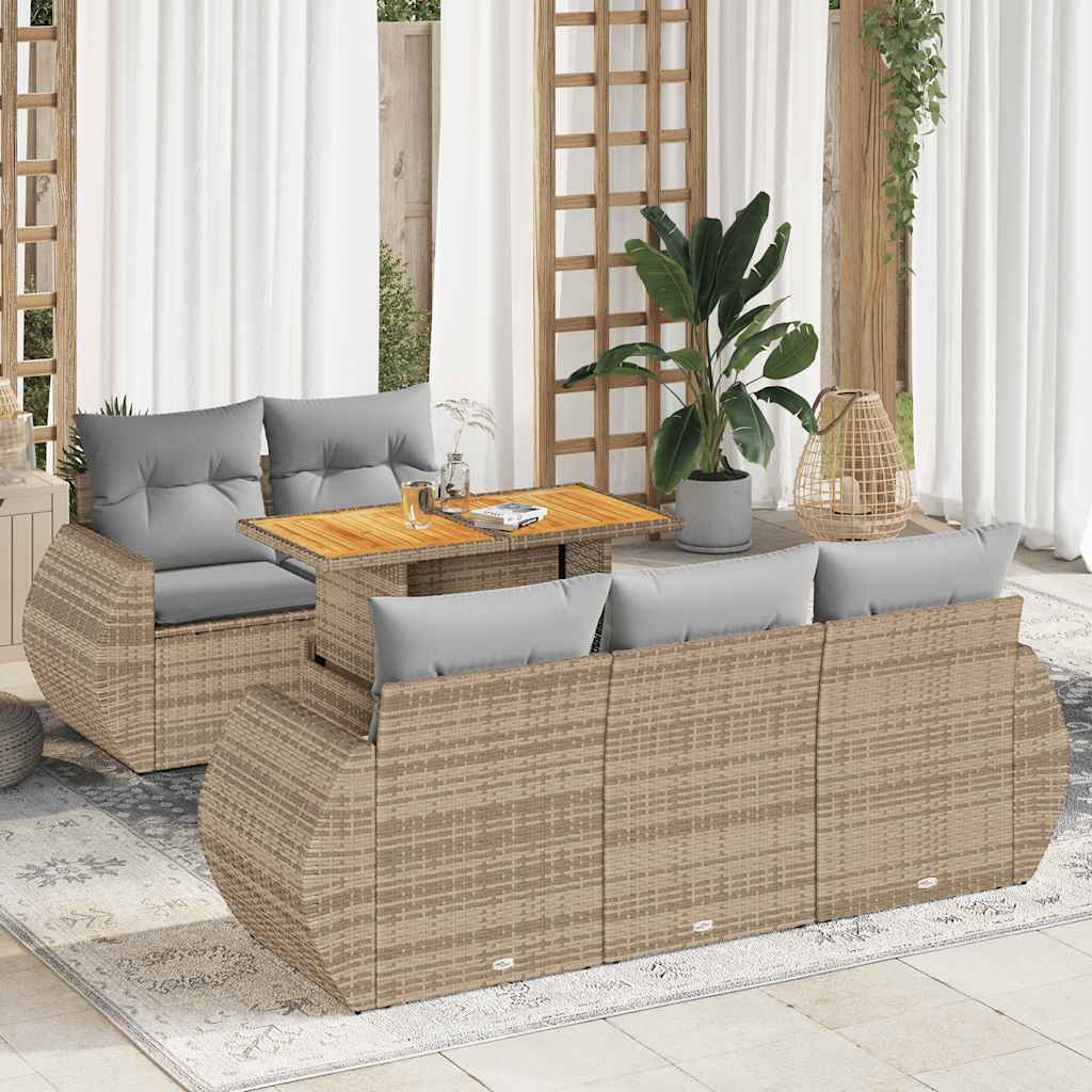 6-tlg. Garten-Sofagarnitur mit Kissen Schwarz Poly Rattan