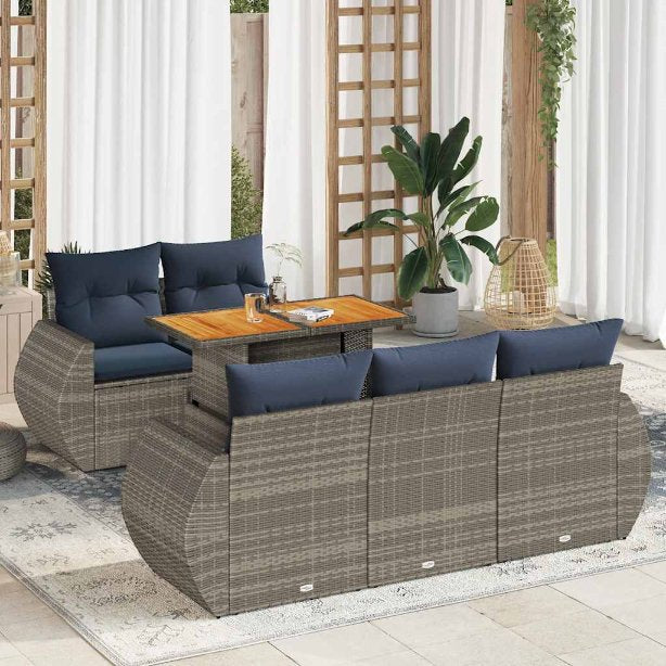 6-tlg. Garten-Sofagarnitur mit Kissen Schwarz Poly Rattan