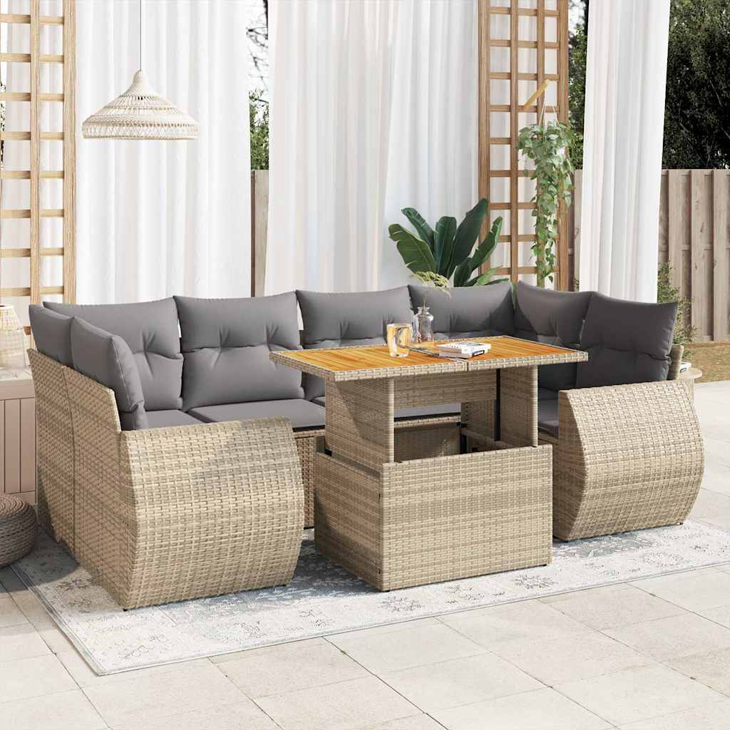 7-tlg. Garten-Sofagarnitur mit Kissen Schwarz Poly Rattan