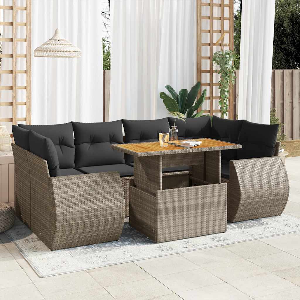 7-tlg. Garten-Sofagarnitur mit Kissen Schwarz Poly Rattan