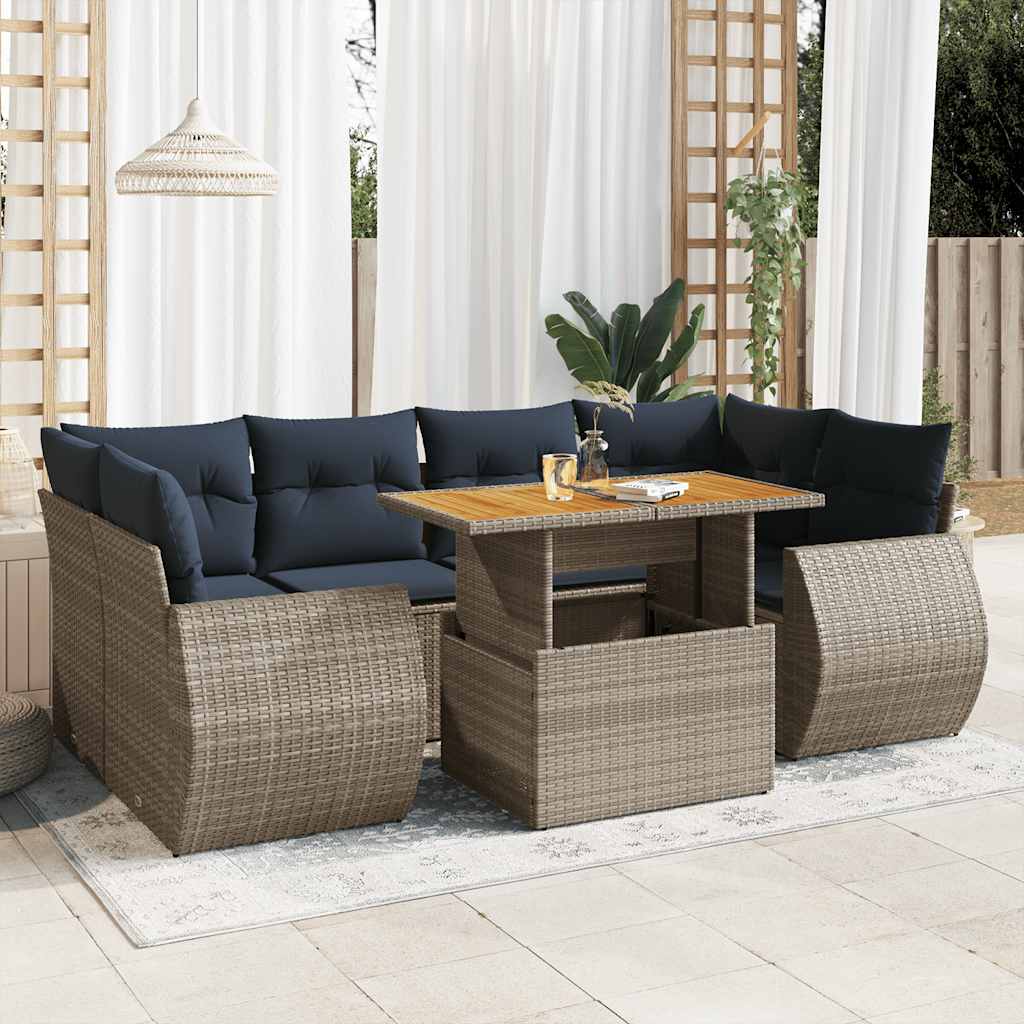 7-tlg. Garten-Sofagarnitur mit Kissen Schwarz Poly Rattan