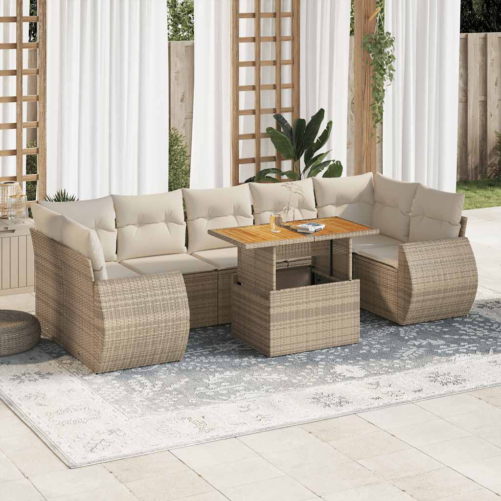 8-tlg. Garten-Sofagarnitur mit Kissen Schwarz Poly Rattan