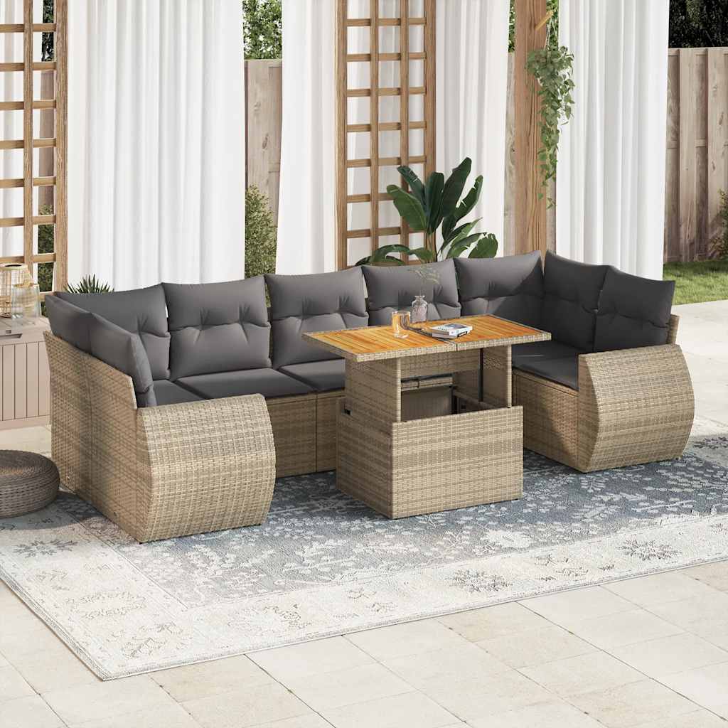 8-tlg. Garten-Sofagarnitur mit Kissen Schwarz Poly Rattan