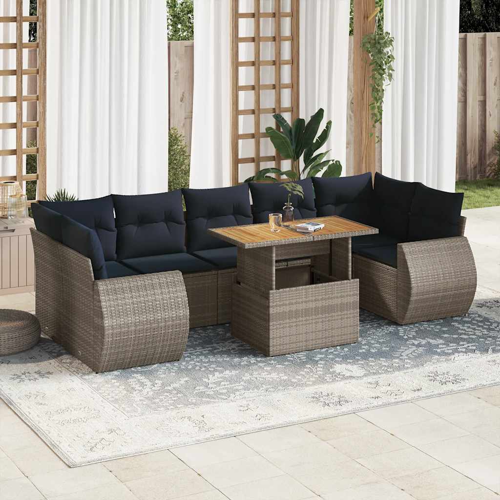 8-tlg. Garten-Sofagarnitur mit Kissen Schwarz Poly Rattan