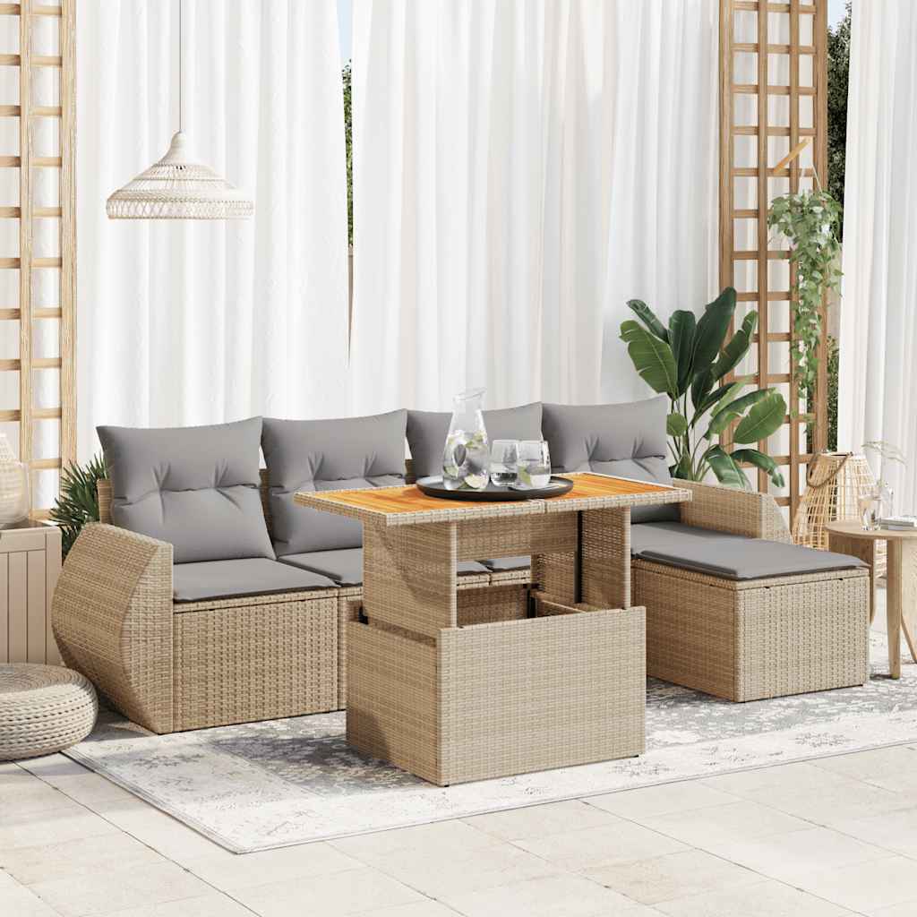 6-tlg. Garten-Sofagarnitur mit Kissen Schwarz Poly Rattan