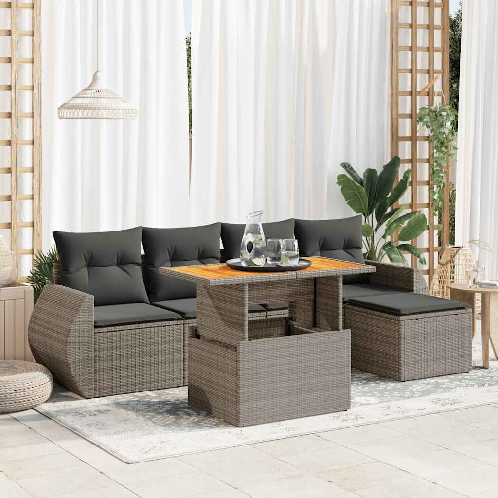 6-tlg. Garten-Sofagarnitur mit Kissen Schwarz Poly Rattan