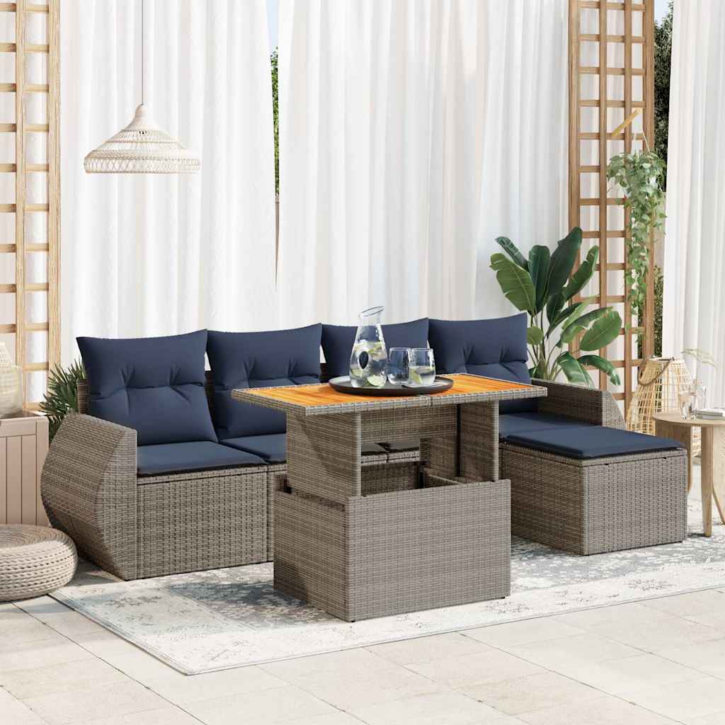 6-tlg. Garten-Sofagarnitur mit Kissen Schwarz Poly Rattan