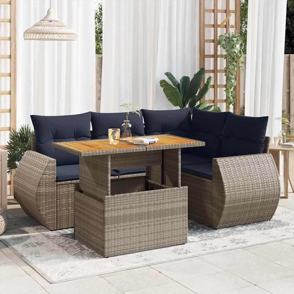 5-tlg. Garten-Sofagarnitur mit Kissen Schwarz Poly Rattan