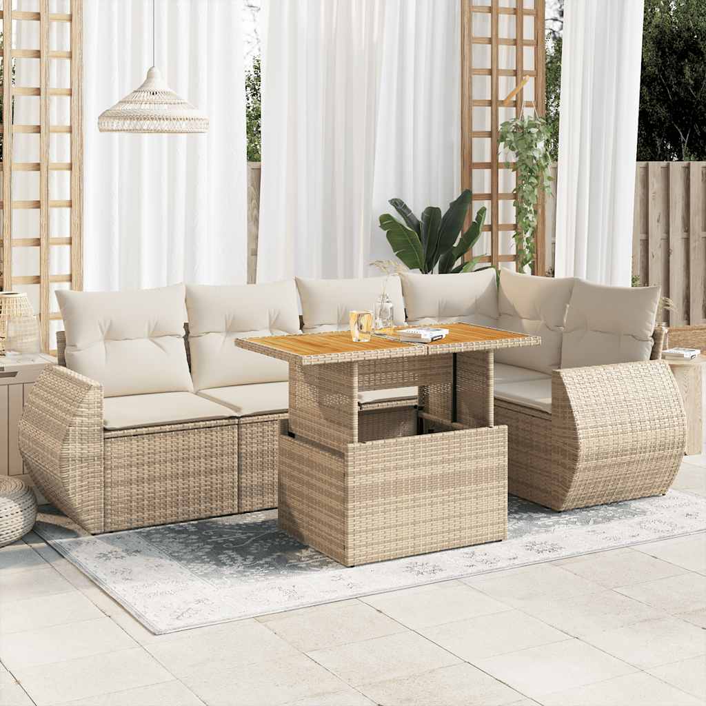 6-tlg. Garten-Sofagarnitur mit Kissen Schwarz Poly Rattan