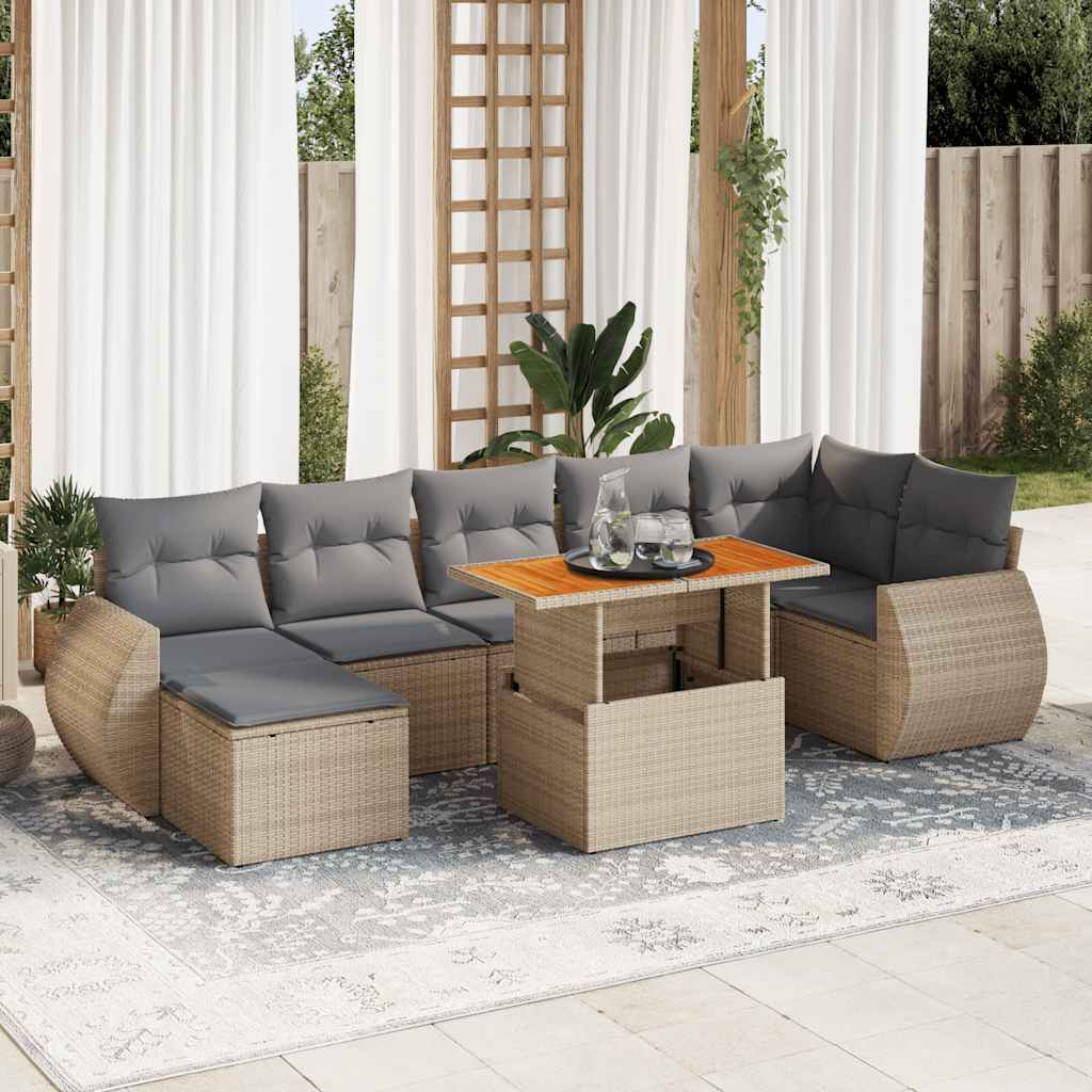 8-tlg. Garten-Sofagarnitur mit Kissen Schwarz Poly Rattan