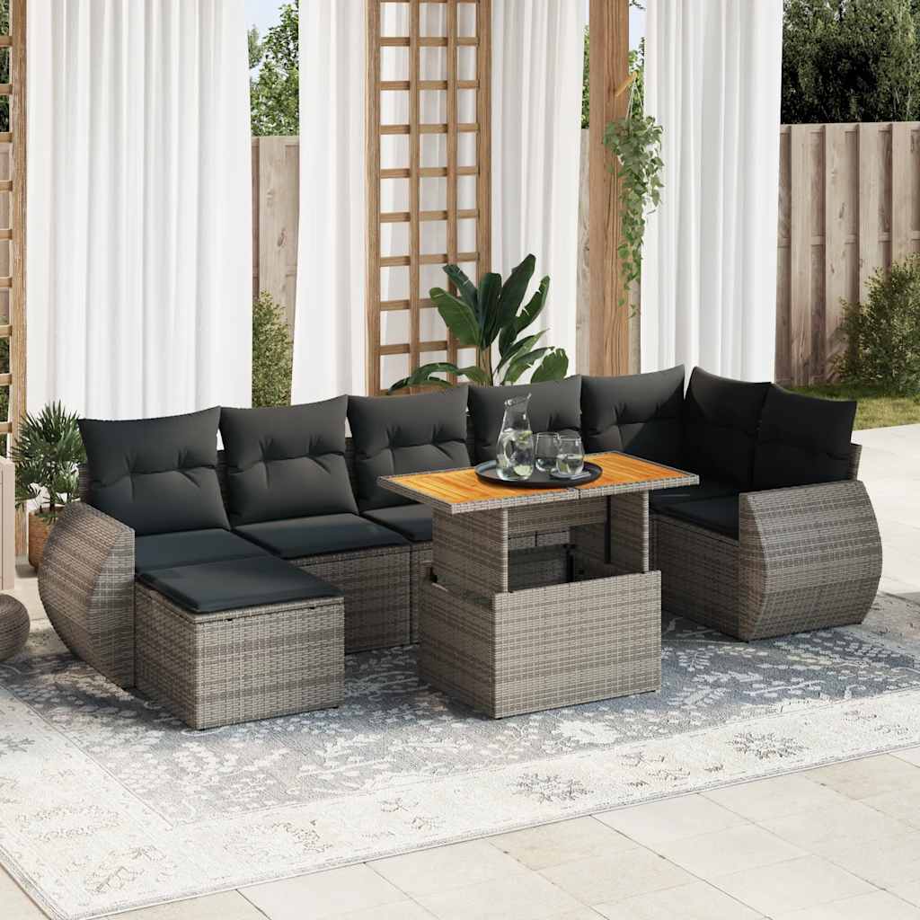8-tlg. Garten-Sofagarnitur mit Kissen Schwarz Poly Rattan