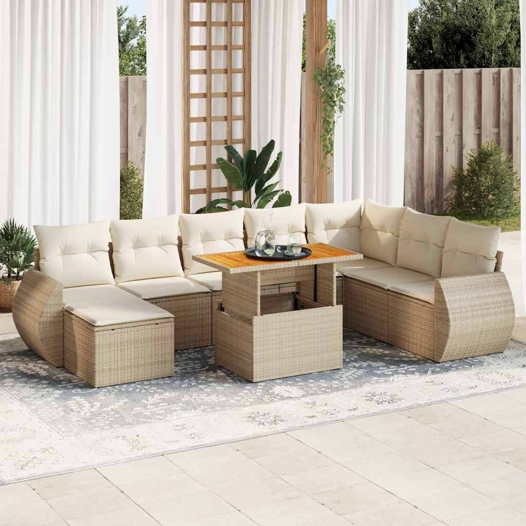 9-tlg. Garten-Sofagarnitur mit Kissen Schwarz Poly Rattan