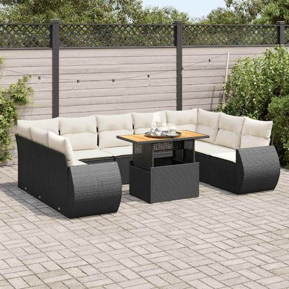 vidaXL 10-tlg. Garten-Sofagarnitur mit Kissen Schwarz Poly Rattan