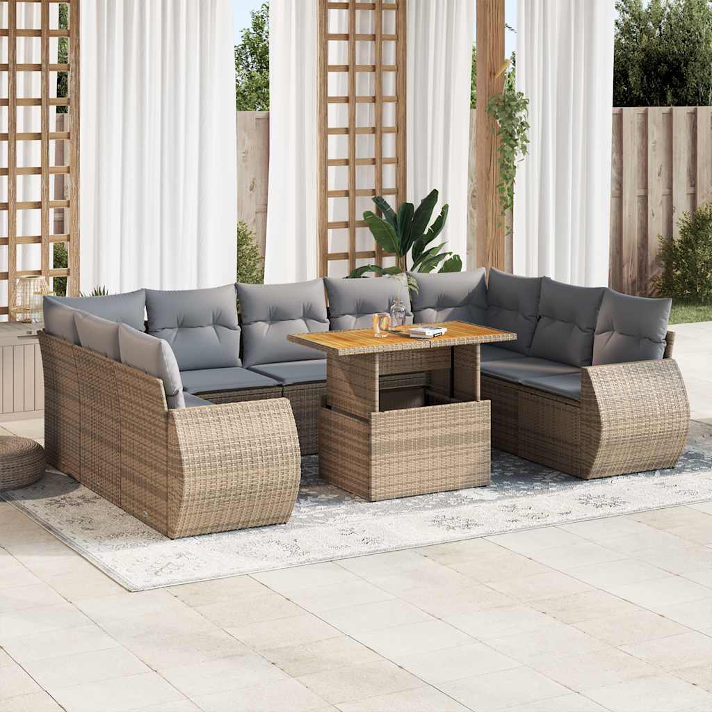 vidaXL 10-tlg. Garten-Sofagarnitur mit Kissen Schwarz Poly Rattan