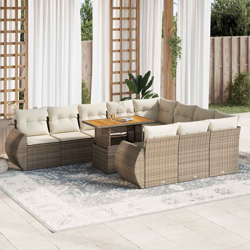 vidaXL 11-tlg. Garten-Sofagarnitur mit Kissen Schwarz Poly Rattan