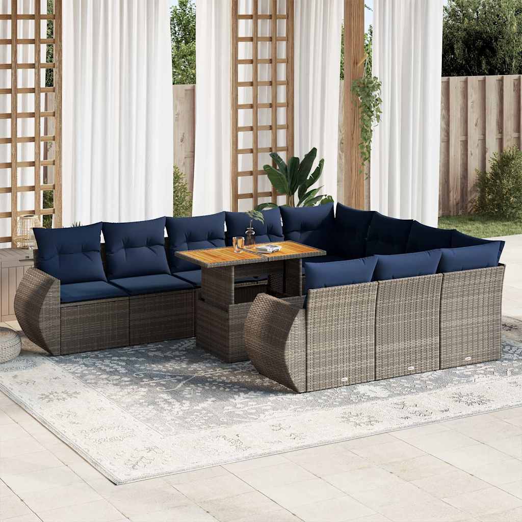 vidaXL 11-tlg. Garten-Sofagarnitur mit Kissen Grau Poly Rattan
