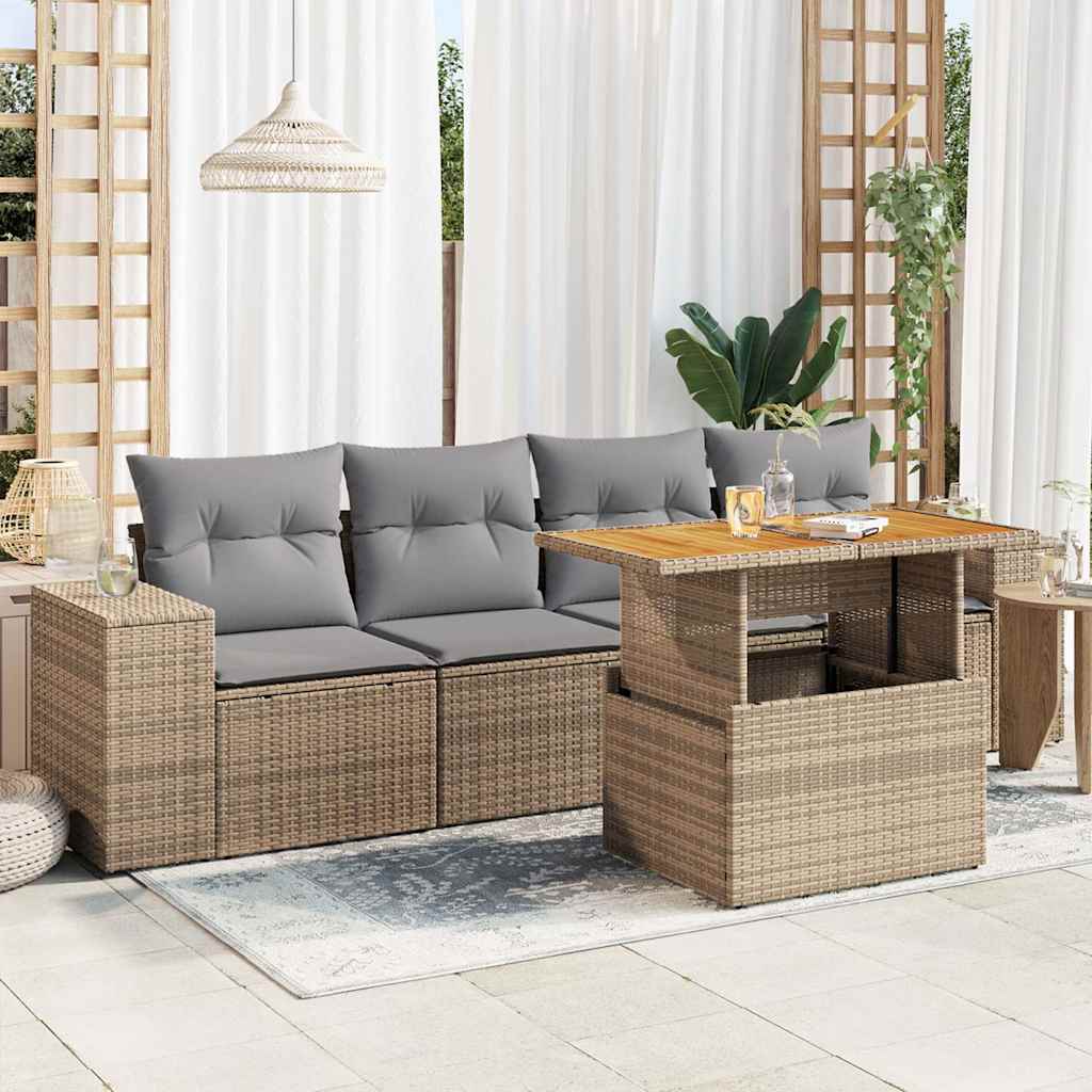 5-tlg. Garten-Sofagarnitur mit Kissen Schwarz Poly Rattan