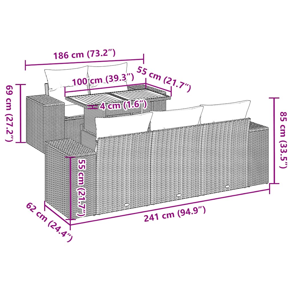 6-tlg. Garten-Sofagarnitur mit Kissen Schwarz Poly Rattan
