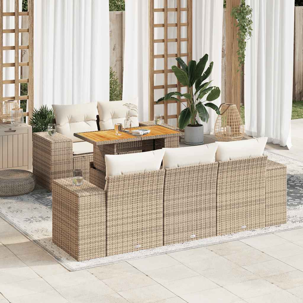 6-tlg. Garten-Sofagarnitur mit Kissen Schwarz Poly Rattan