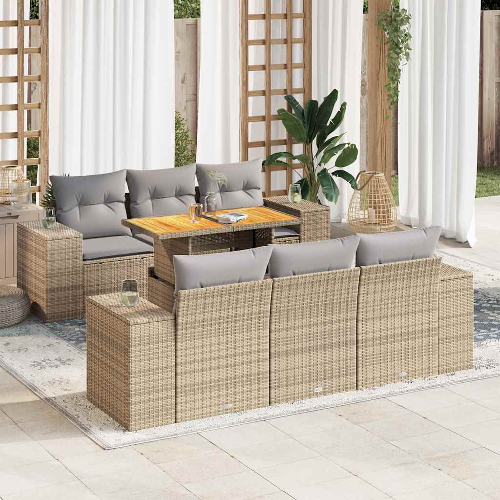 7-tlg. Garten-Sofagarnitur mit Kissen Schwarz Poly Rattan