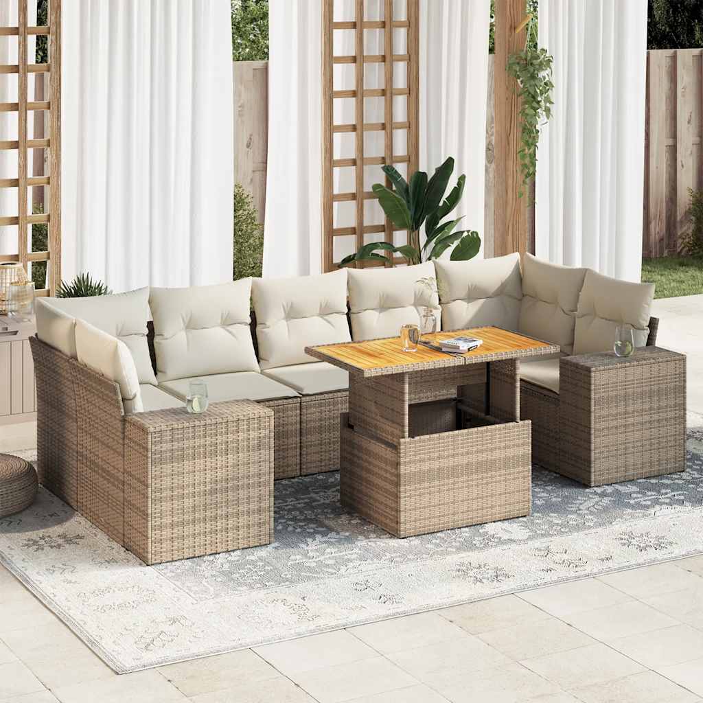 8-tlg. Garten-Sofagarnitur mit Kissen Schwarz Poly Rattan