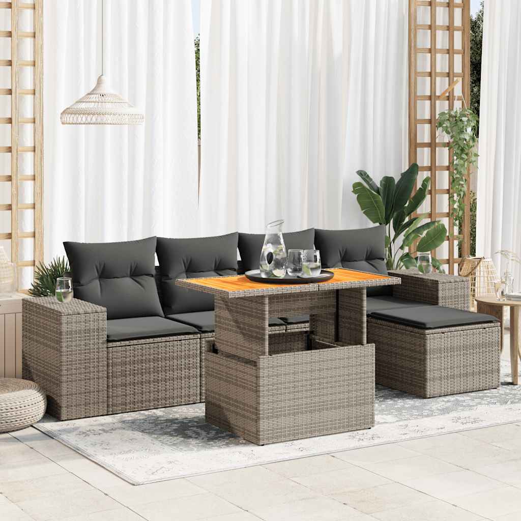 6-tlg. Garten-Sofagarnitur mit Kissen Schwarz Poly Rattan