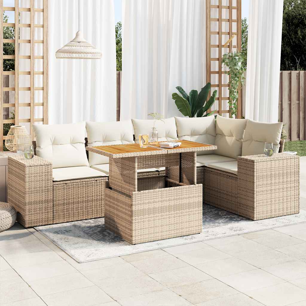 6-tlg. Garten-Sofagarnitur mit Kissen Schwarz Poly Rattan