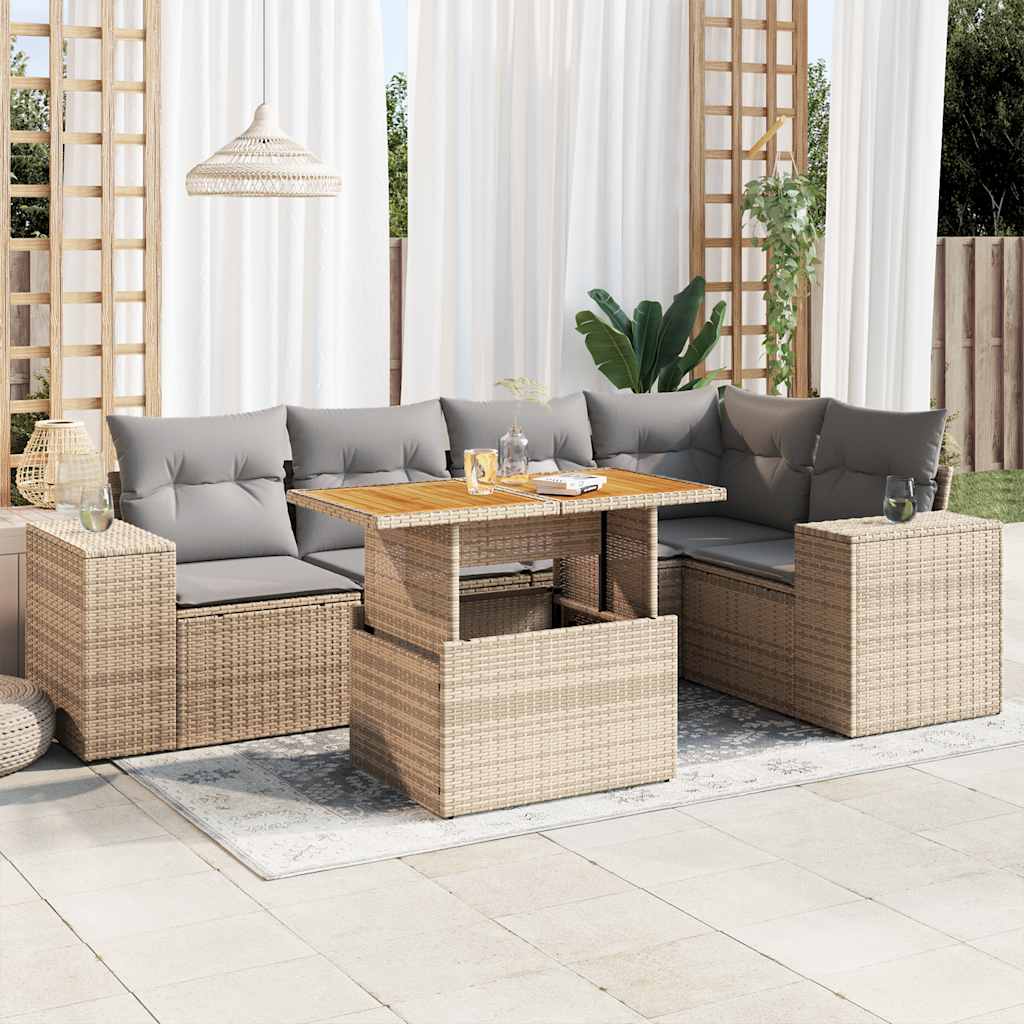 6-tlg. Garten-Sofagarnitur mit Kissen Schwarz Poly Rattan