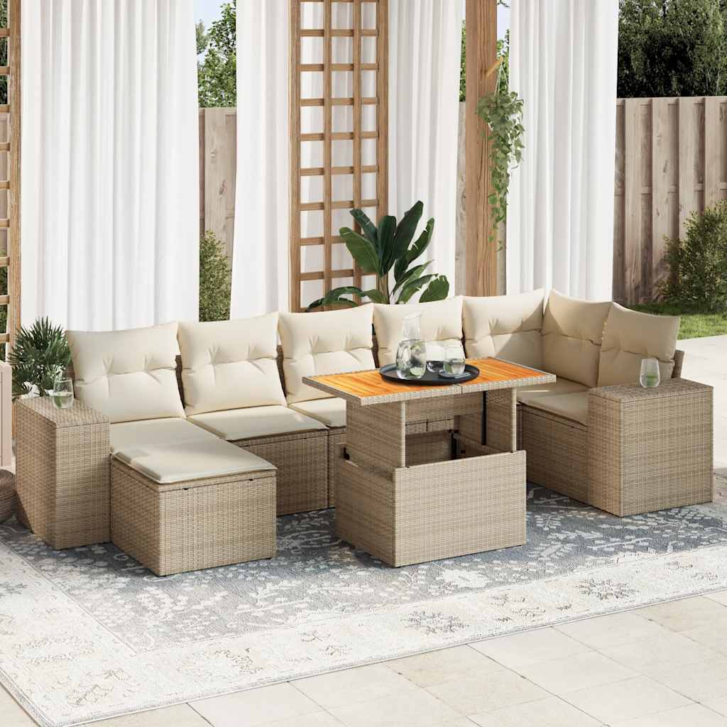 8-tlg. Garten-Sofagarnitur mit Kissen Schwarz Poly Rattan