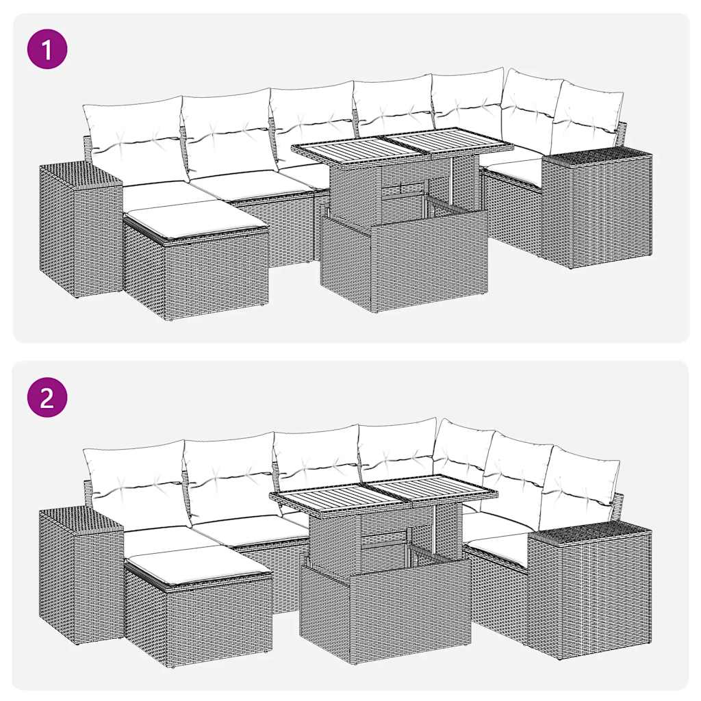 8-tlg. Garten-Sofagarnitur mit Kissen Grau Poly Rattan