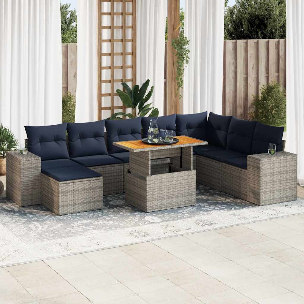 9-tlg. Garten-Sofagarnitur mit Kissen Schwarz Poly Rattan