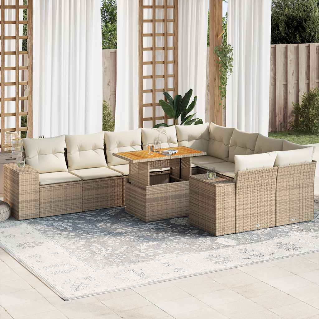 vidaXL 10-tlg. Garten-Sofagarnitur mit Kissen Schwarz Poly Rattan