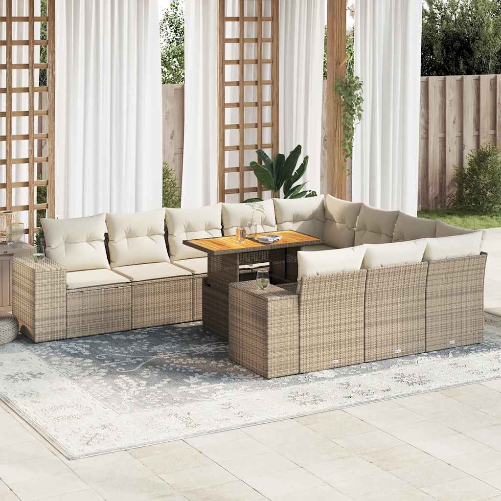 vidaXL 11-tlg. Garten-Sofagarnitur mit Kissen Schwarz Poly Rattan