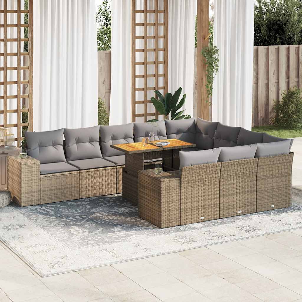 vidaXL 11-tlg. Garten-Sofagarnitur mit Kissen Schwarz Poly Rattan