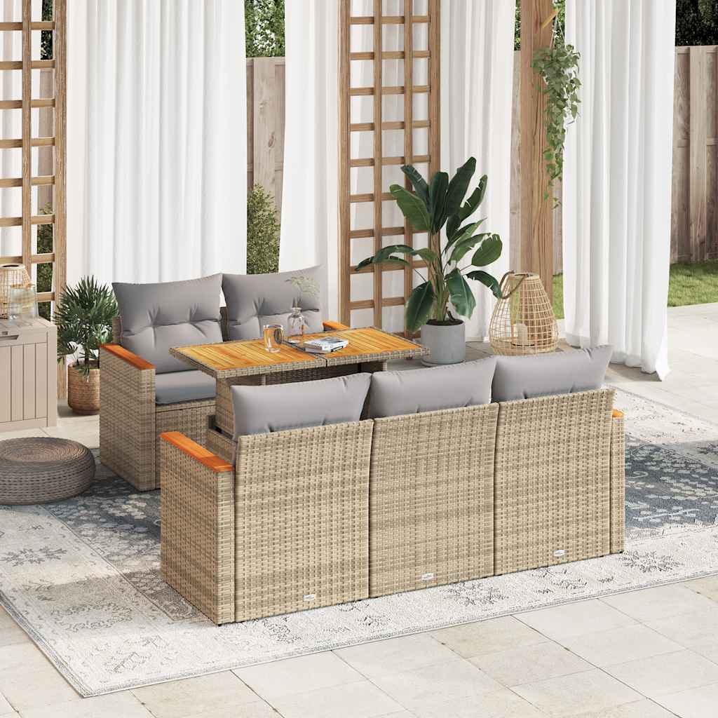 6-tlg. Garten-Sofagarnitur mit Kissen Schwarz Poly Rattan