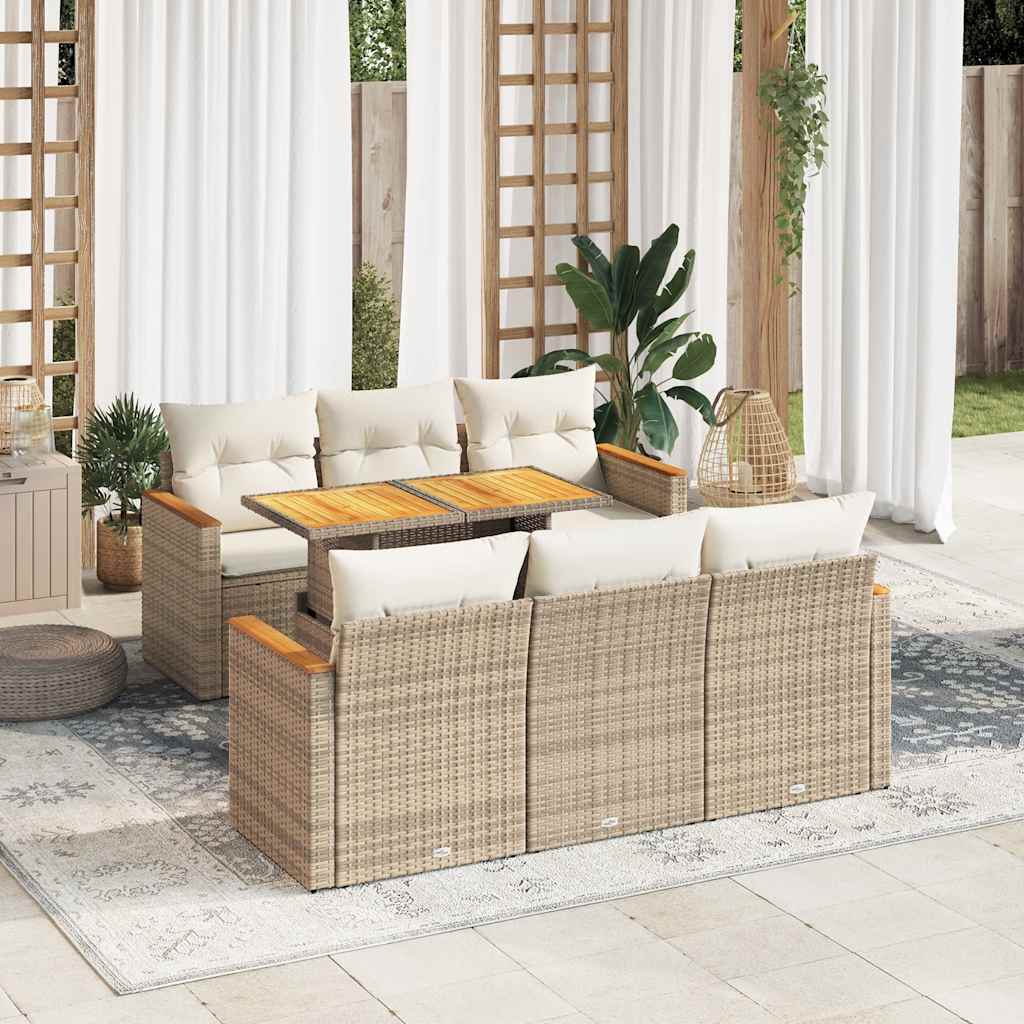 7-tlg. Garten-Sofagarnitur mit Kissen Schwarz Poly Rattan