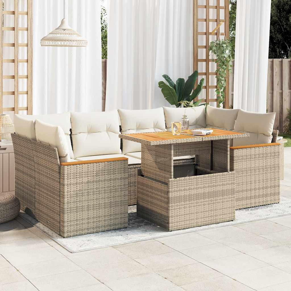 7-tlg. Garten-Sofagarnitur mit Kissen Schwarz Poly Rattan