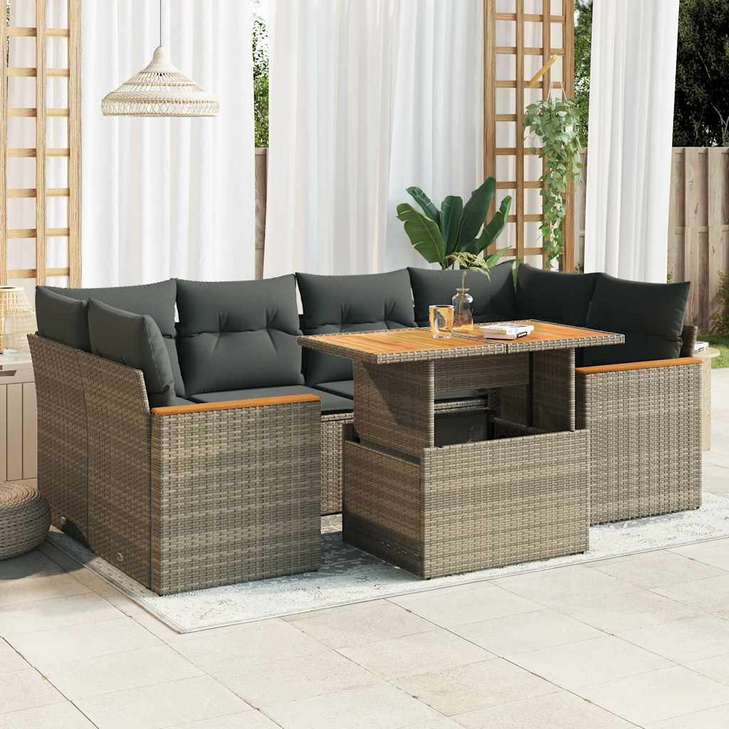 7-tlg. Garten-Sofagarnitur mit Kissen Schwarz Poly Rattan
