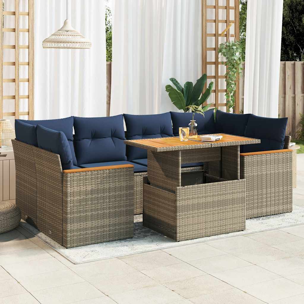7-tlg. Garten-Sofagarnitur mit Kissen Schwarz Poly Rattan
