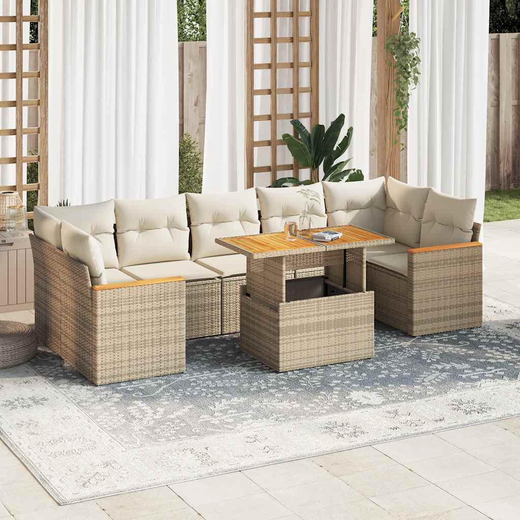 8-tlg. Garten-Sofagarnitur mit Kissen Schwarz Poly Rattan