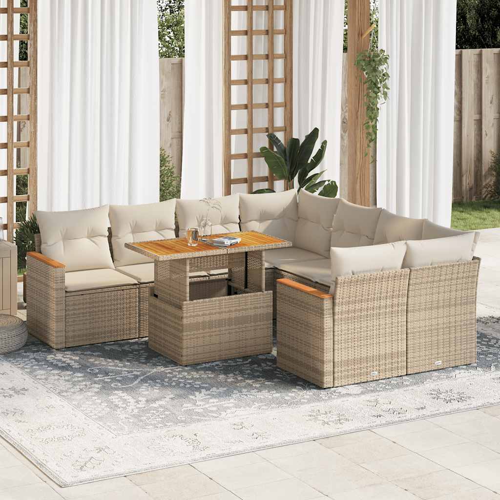 9-tlg. Garten-Sofagarnitur mit Kissen Schwarz Poly Rattan